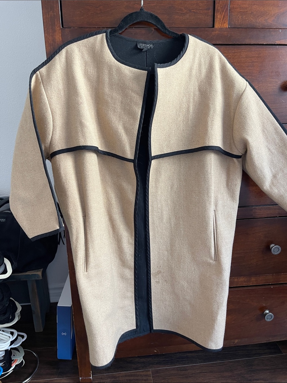 Topshop Camel Coat with Black Trim